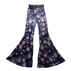 Vintage Y2K Turquoise Haven Floral Velvet Flare Pants Women's S Boho Made in USA